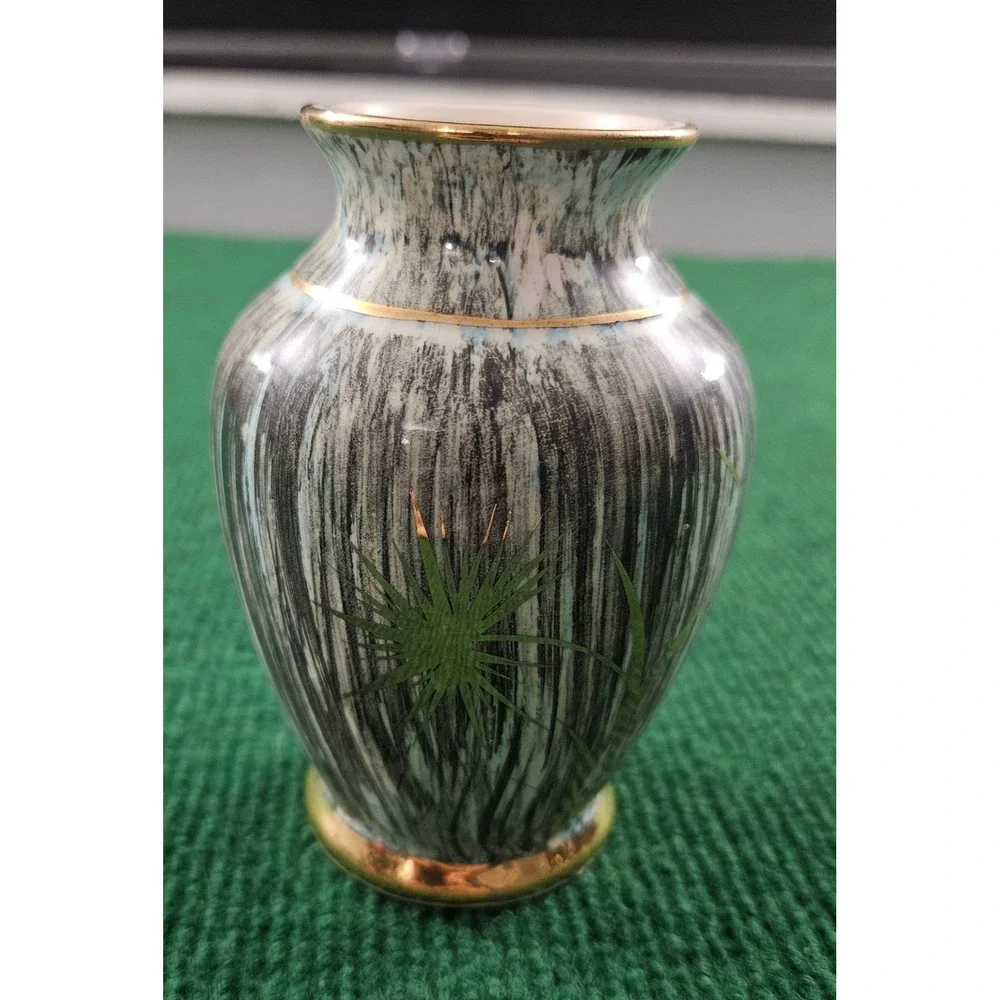 Vintage Ceramic‎ Vase Gold Trim Drip Glaze Mid Century Modern Decor
